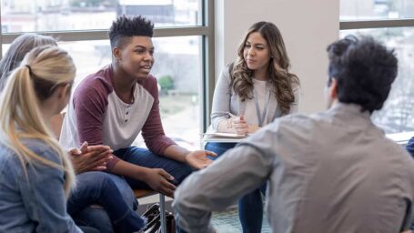 Students discussing opportunities